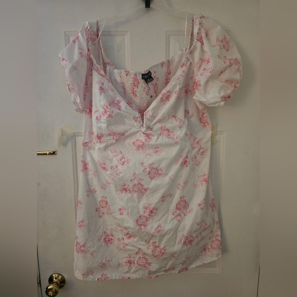 City Chic Tops - City Chic White And Pink Puff Sleeve Off The Shoulder Dress Size Xxl